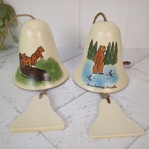 Vintage Alaska Ceramic Bell Windchimes Meranna Ceramics 1974 Bears Handpainted